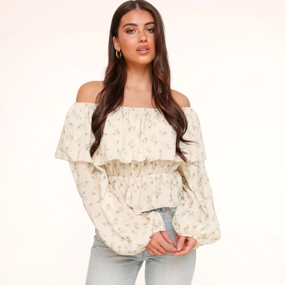 Army Green Flowers Off Shoulder -Top<Olivia & Kate Best Sale