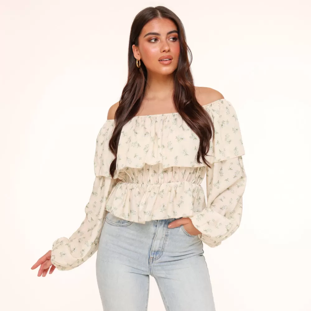 Army Green Flowers Off Shoulder -Top<Olivia & Kate Best Sale