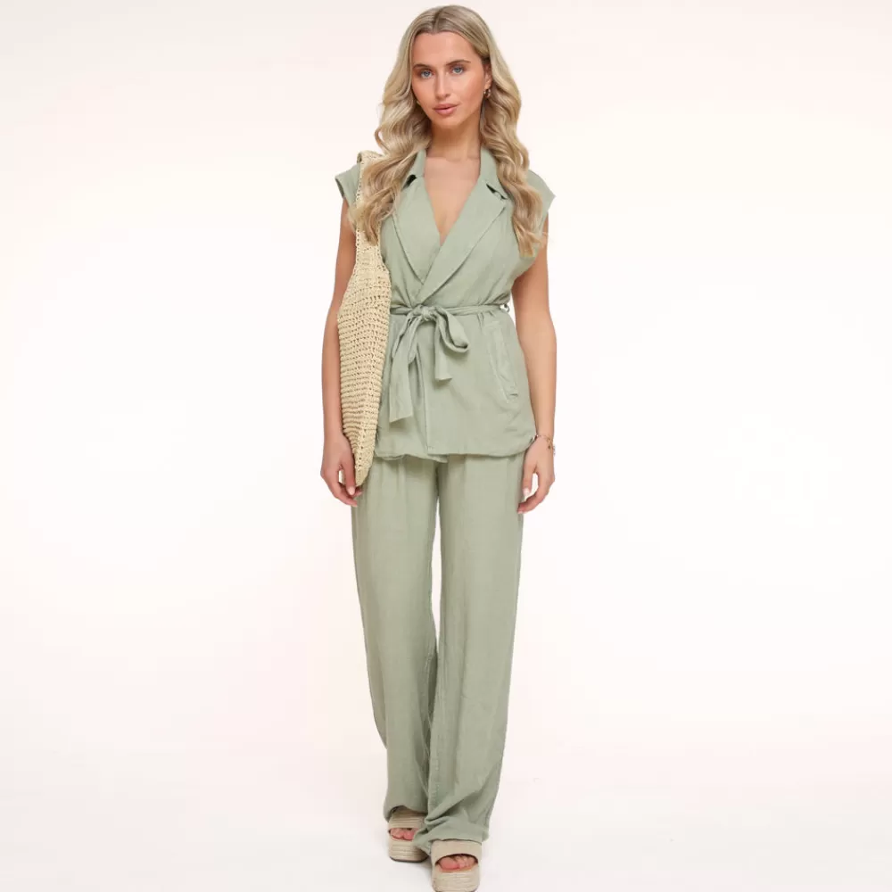 Army Green Linen-Pants<Olivia & Kate Fashion