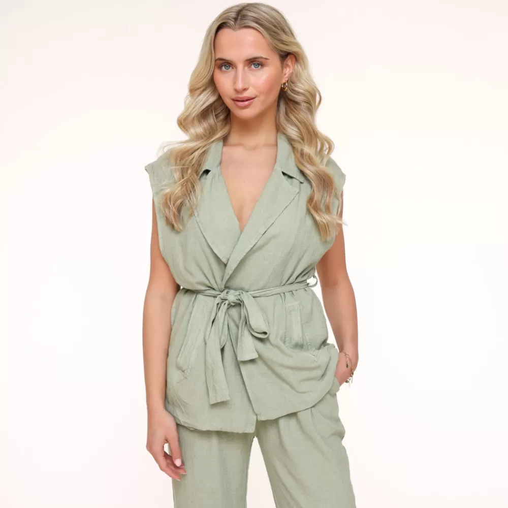 Army Green Oversized Linen-Gilet<Olivia & Kate Flash Sale