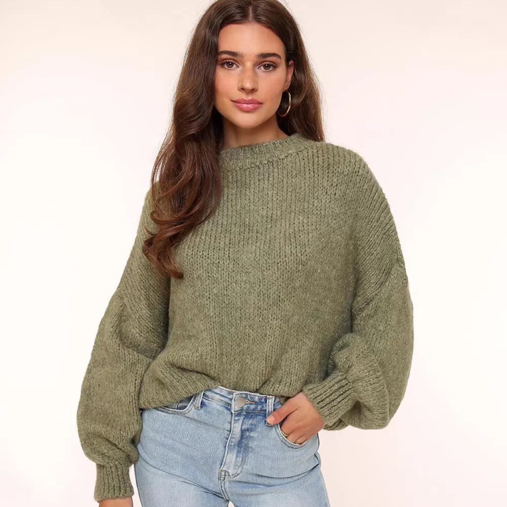 Army Green Wool Knitted-Sweater<Olivia & Kate New