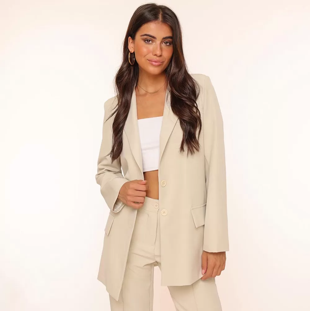 Beige Basic Straight-Blazer<Olivia & Kate Best