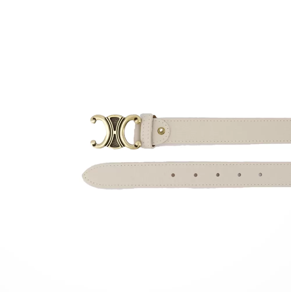 Beige Detailed Golden Buckle-Belt<Olivia & Kate Best