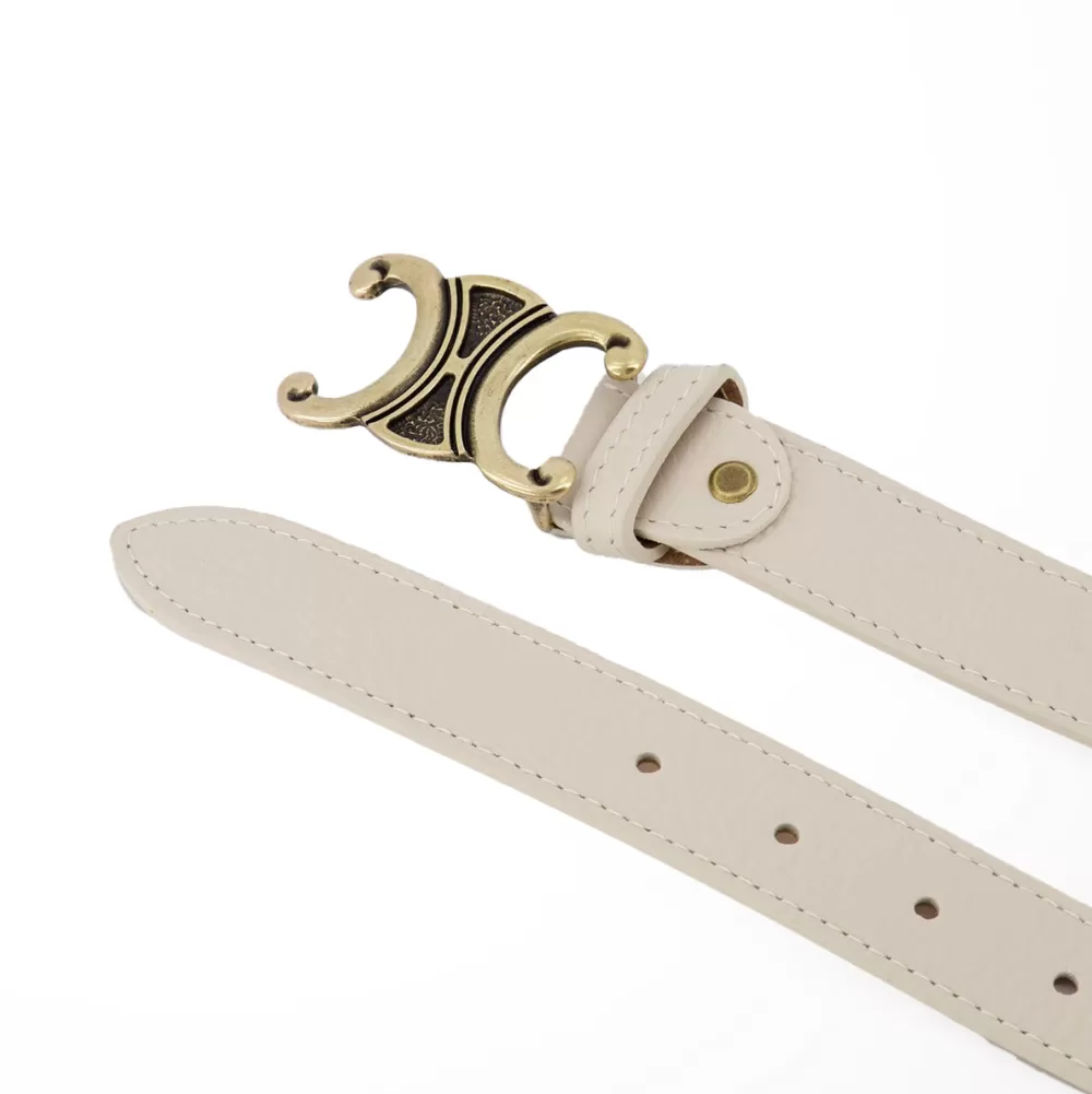 Beige Detailed Golden Buckle-Belt<Olivia & Kate Best