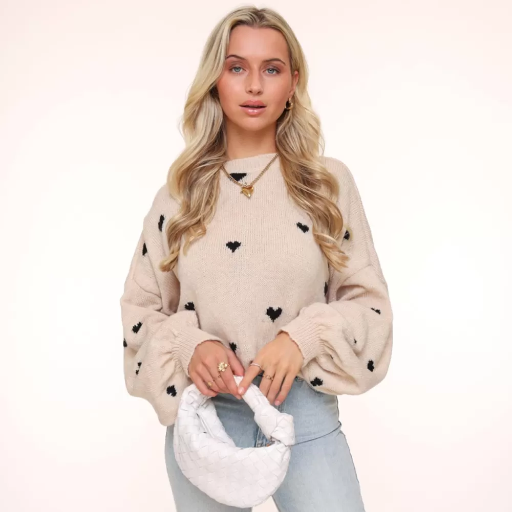 Beige Multiple Hearts-Sweater<Olivia & Kate Sale