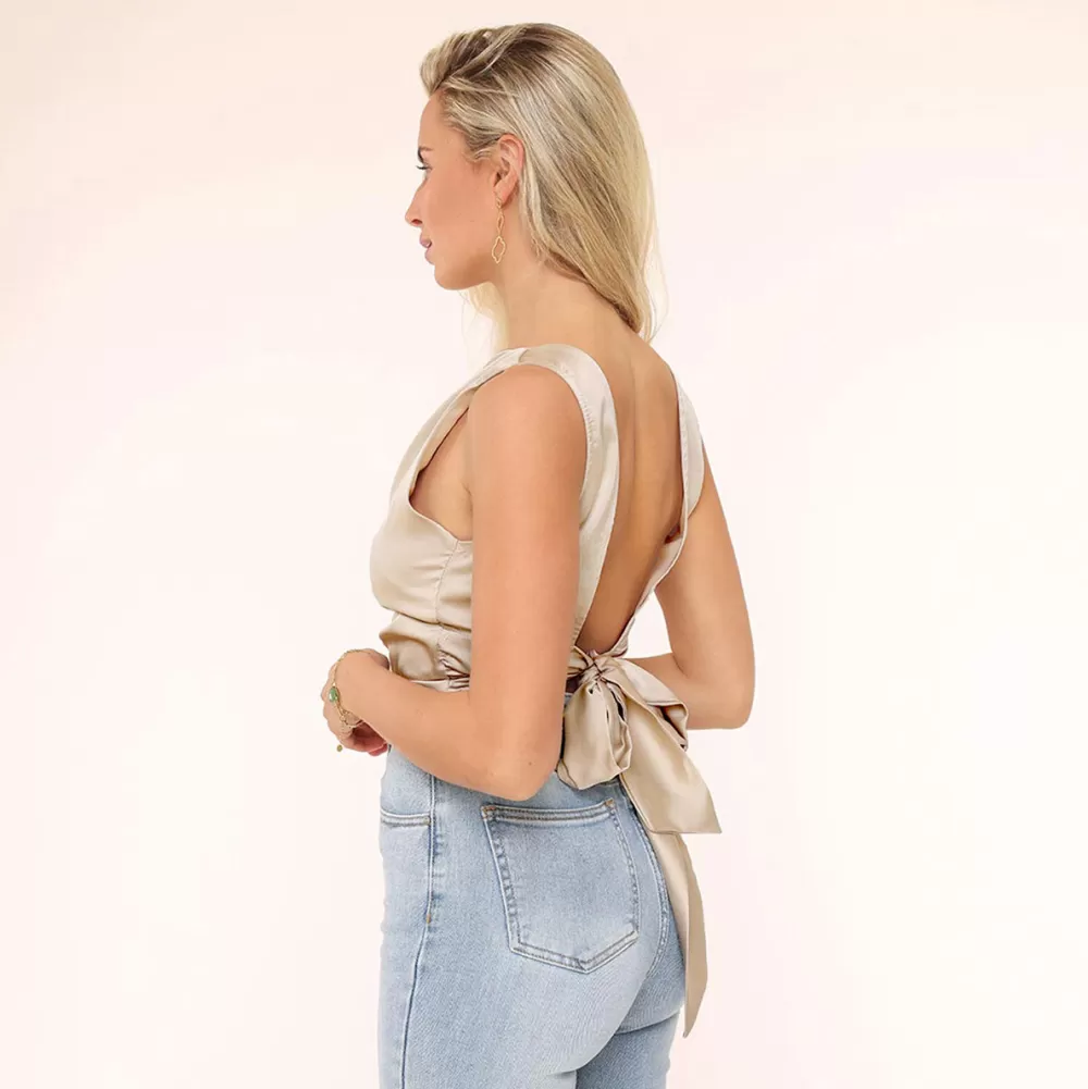 Beige Satin Open Back-Top<Olivia & Kate Flash Sale