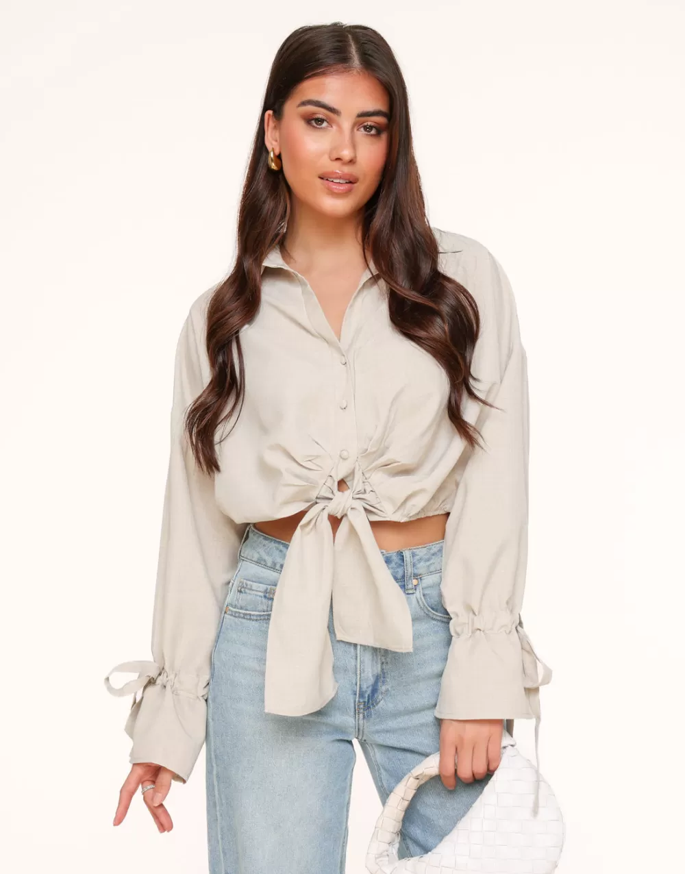 Beige Tied Cropped-Blouse<Olivia & Kate Cheap