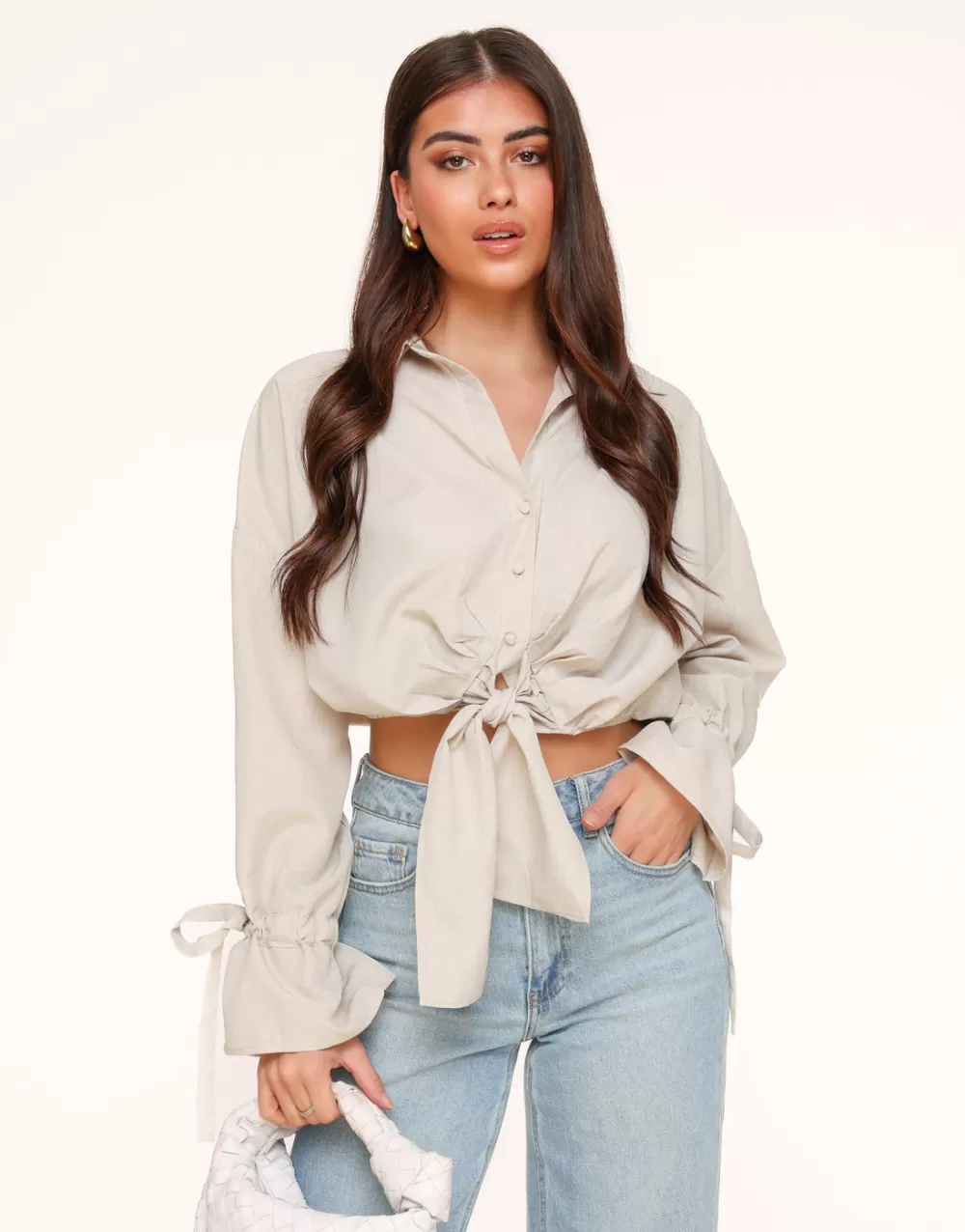 Beige Tied Cropped-Blouse<Olivia & Kate Cheap