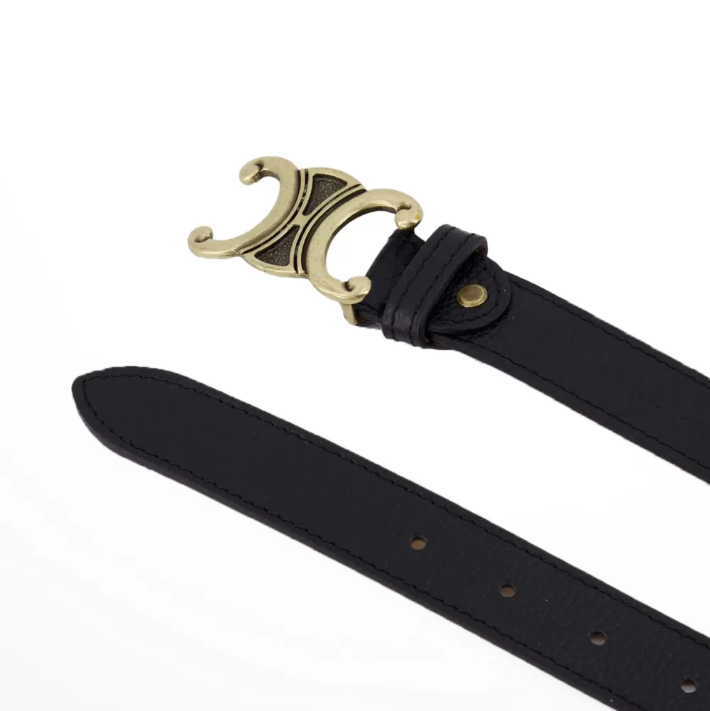 Black Detailed Gold Buckle-Belt<Olivia & Kate Discount