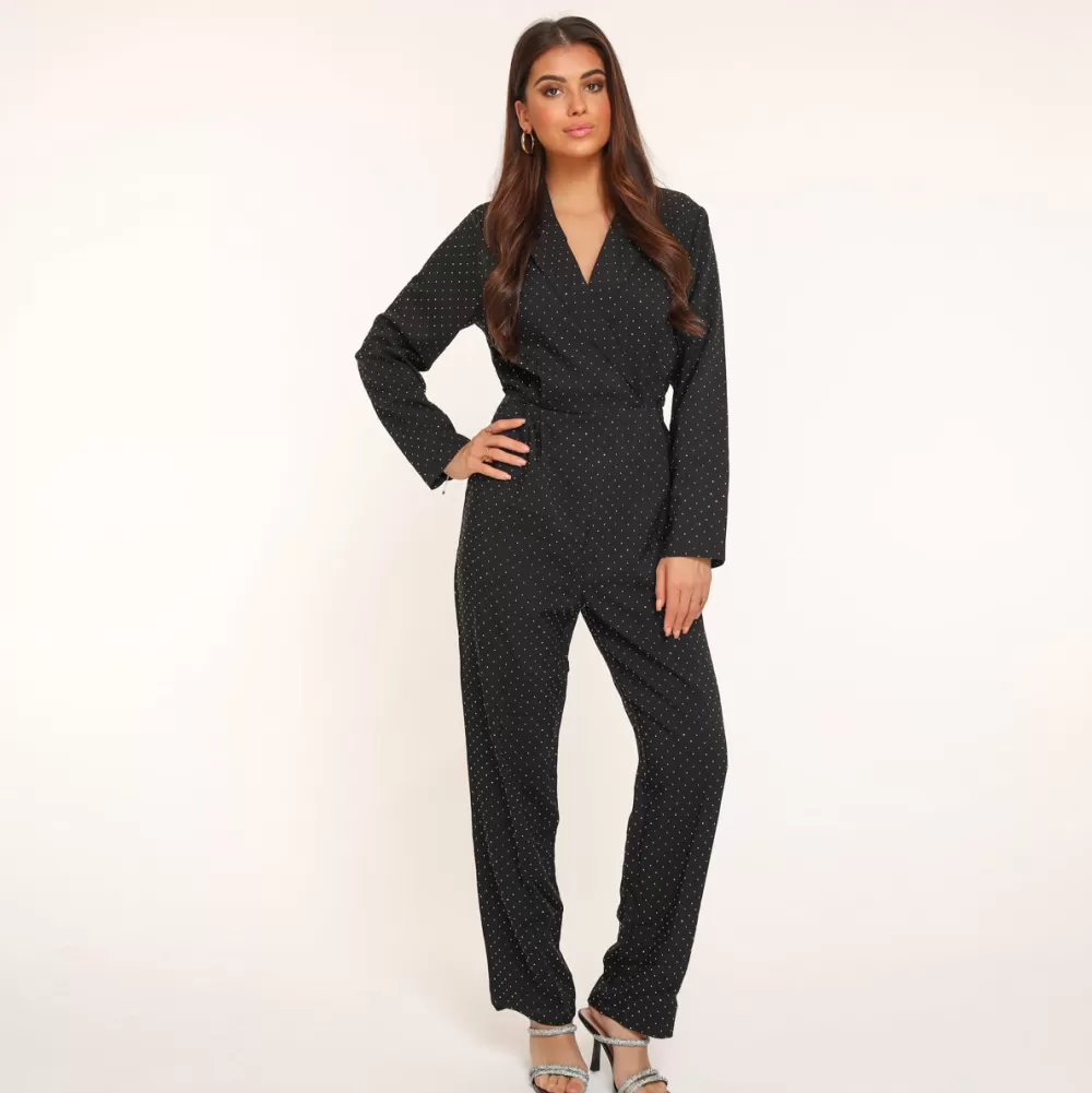 Black Glitter Stones Long Sleeves-Jumpsuit<Olivia & Kate Shop