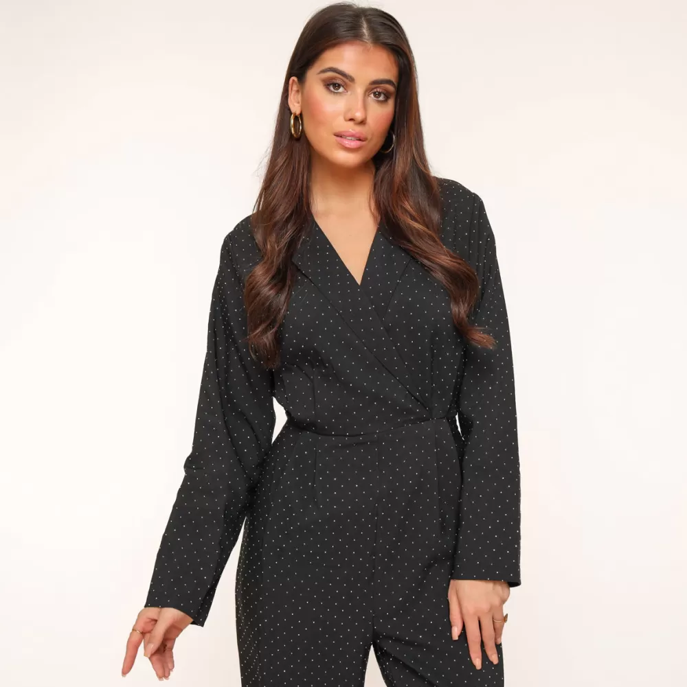 Black Glitter Stones Long Sleeves-Jumpsuit<Olivia & Kate Shop