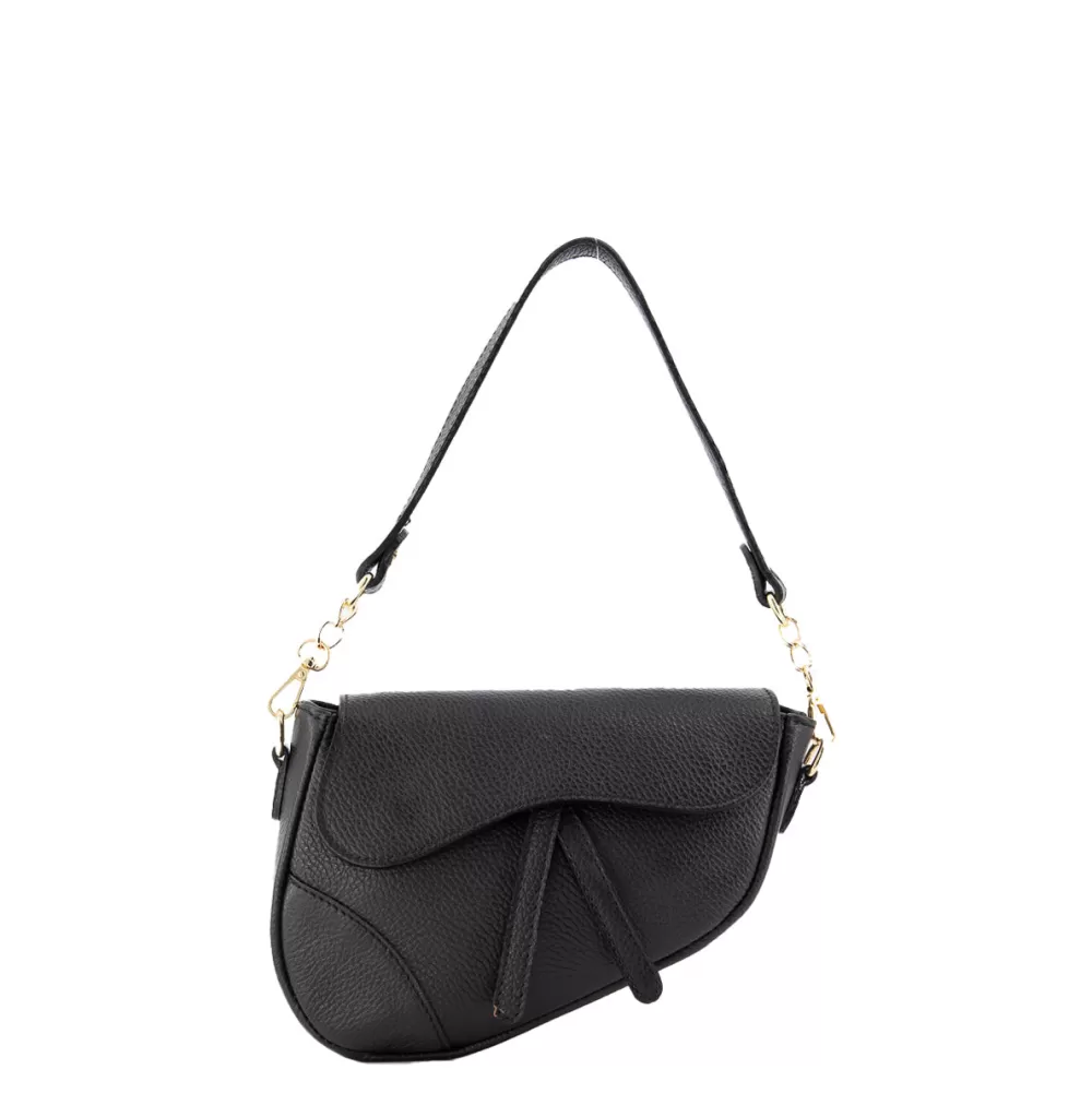 Black Leather Saddle-Bag<Olivia & Kate Best