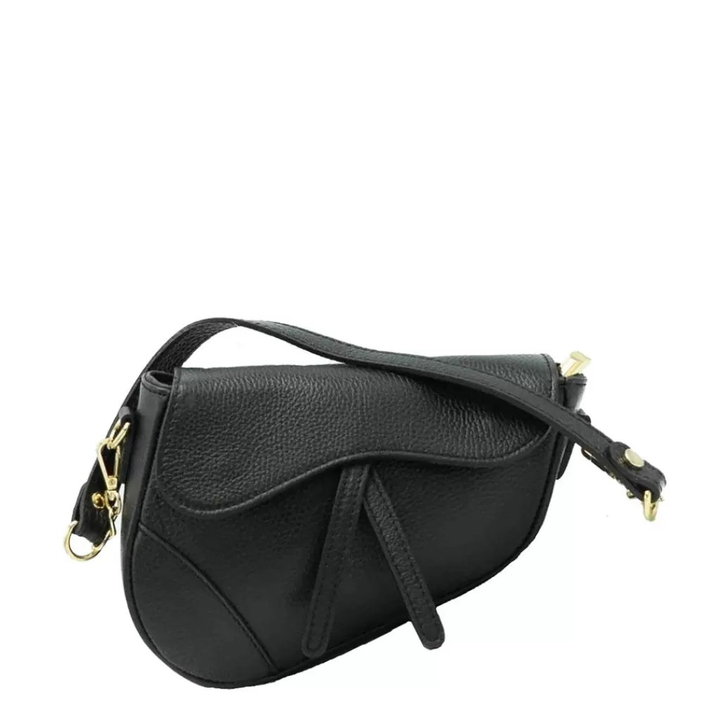 Black Leather Saddle-Bag<Olivia & Kate Best