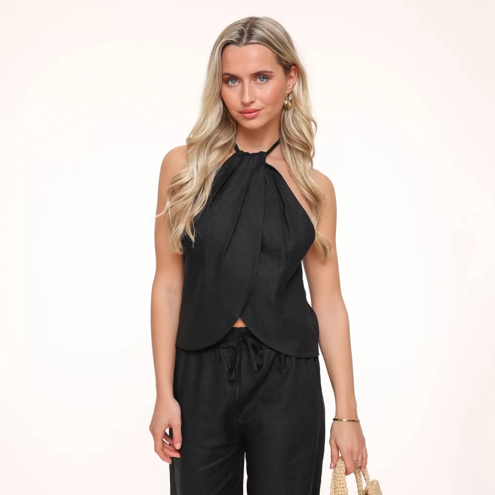 Black Linen Halter-Top<Olivia & Kate Fashion