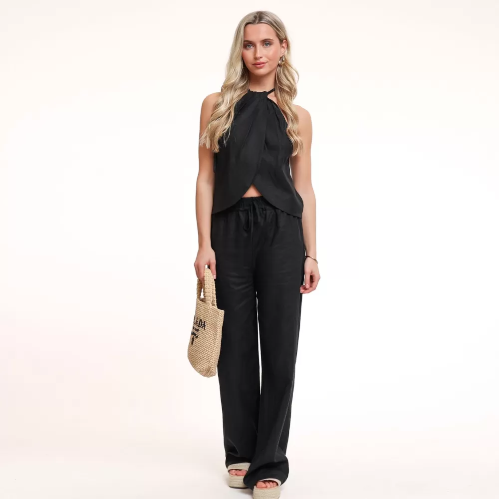 Black Linen Halter-Top<Olivia & Kate Fashion