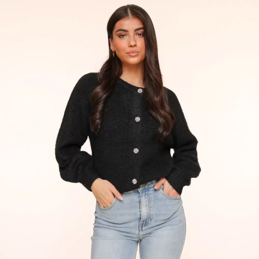 Black Strass Button-Cardigan<Olivia & Kate Discount