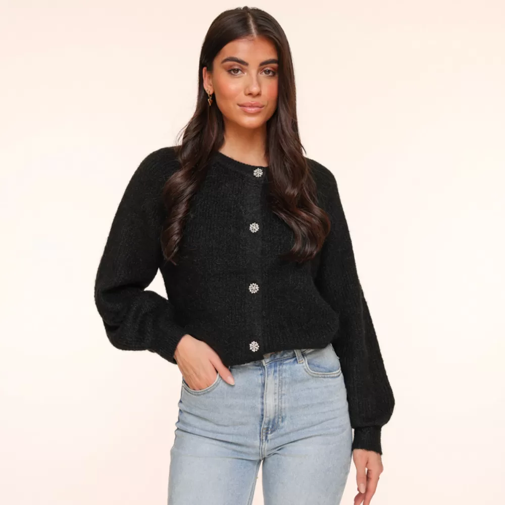 Black Strass Button-Cardigan<Olivia & Kate Discount