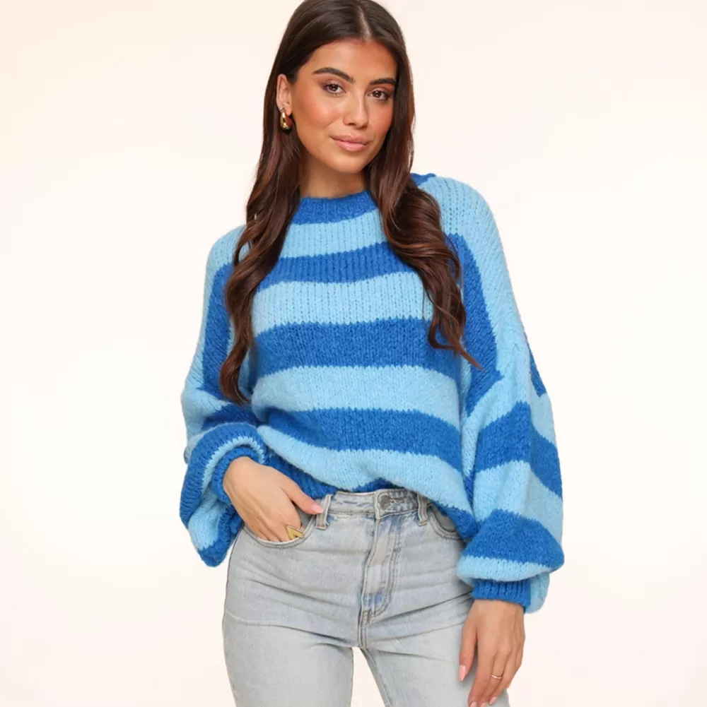 Blue Striped Knitted Ls-Sweater<Olivia & Kate Best