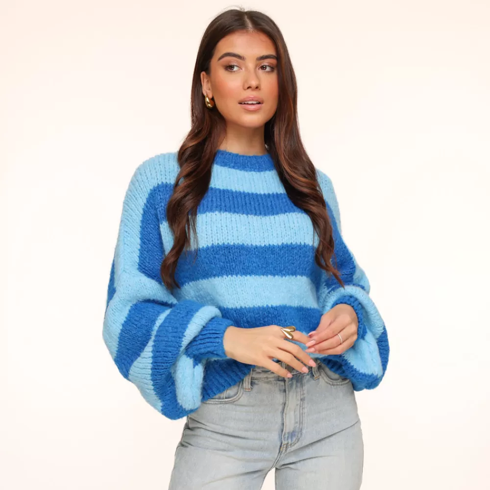 Blue Striped Knitted Ls-Sweater<Olivia & Kate Best