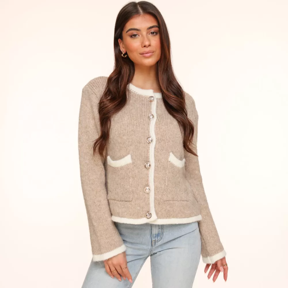 Camel Knitted Golden Buttons-Cardigan<Olivia & Kate Cheap