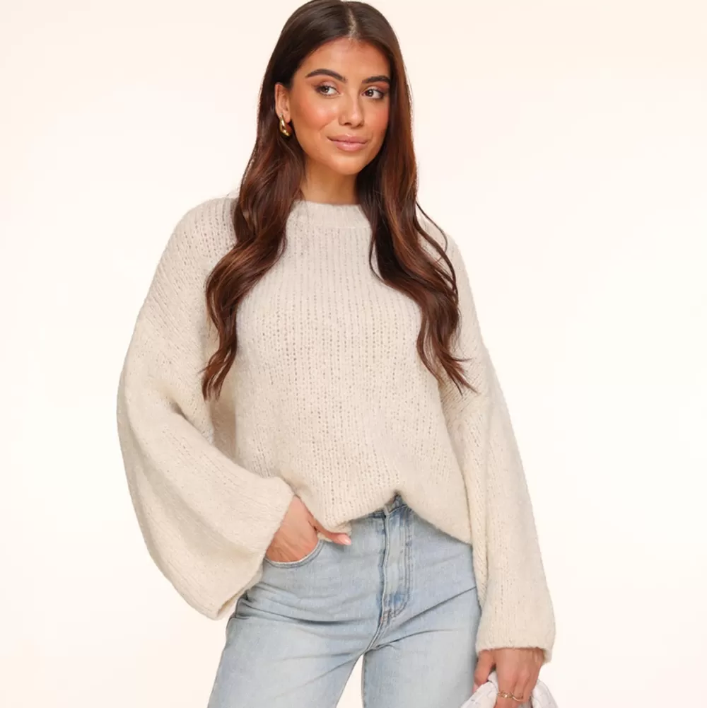 Creme Wool Knitted Wide Sleeves-Sweater<Olivia & Kate Discount