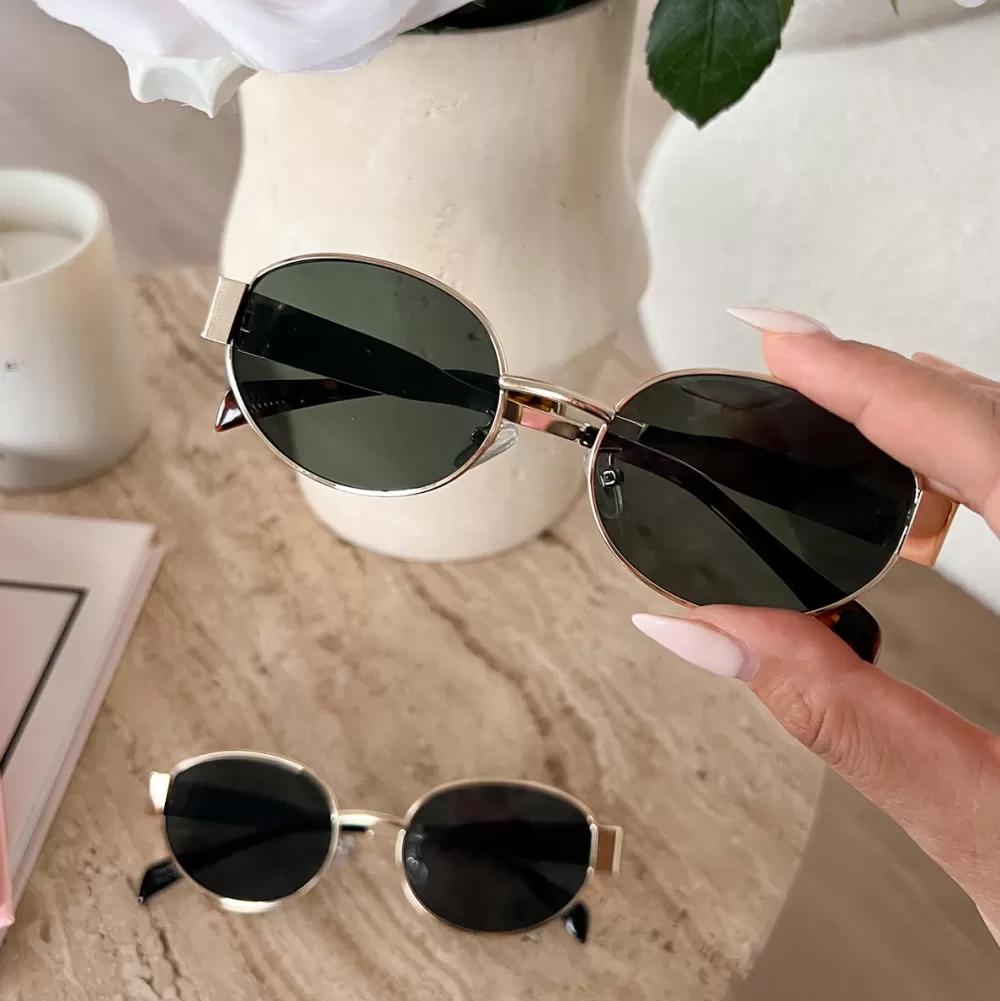 Dark Green Oval Gold Frame-Sunglasses<Olivia & Kate Discount