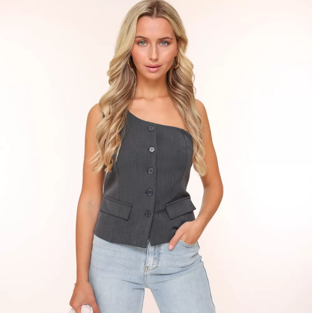 Dark Grey Buttons Details-Top<Olivia & Kate Outlet