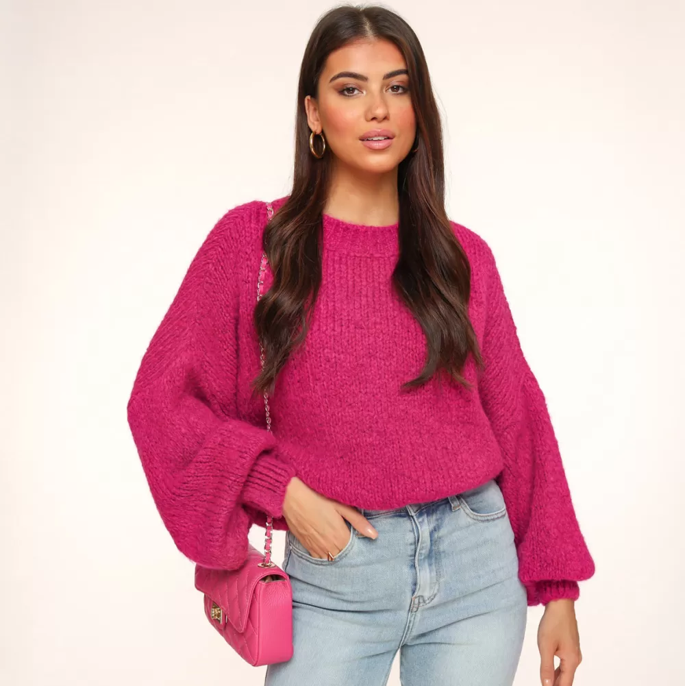 Dark Pink Wool Knitted-Sweater<Olivia & Kate Flash Sale