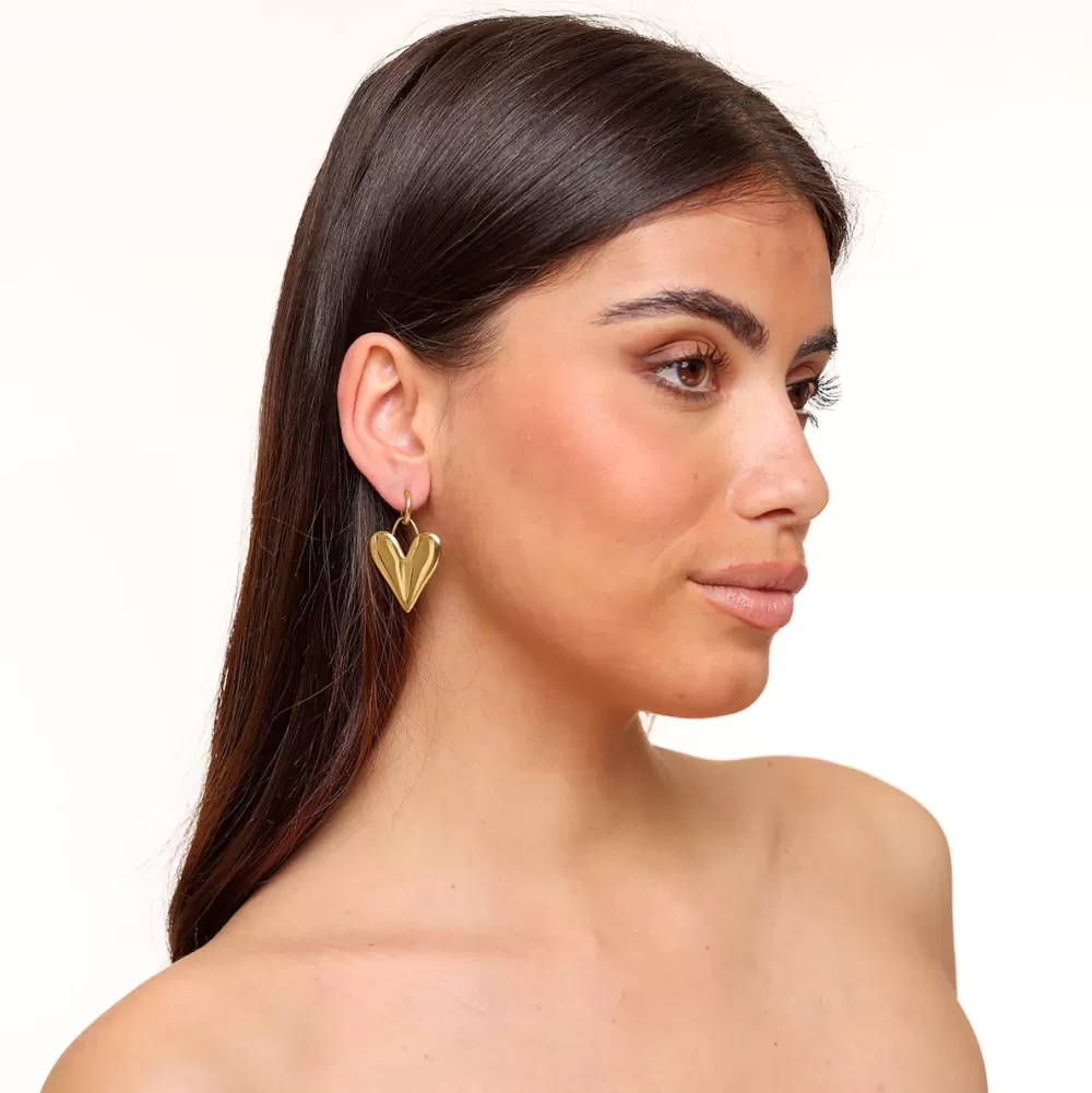 Golden Big Hearts Ring-Earrings<Olivia & Kate Discount