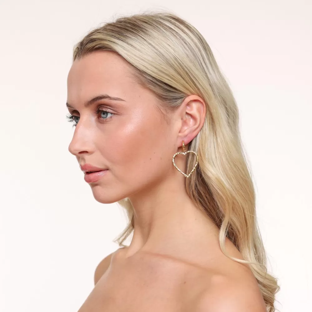 Golden Detailed Open Heart-Earrings<Olivia & Kate Sale