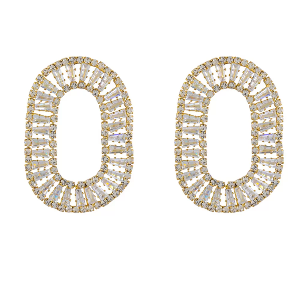 Golden Oval Zirconia Stones-Earrings<Olivia & Kate Online