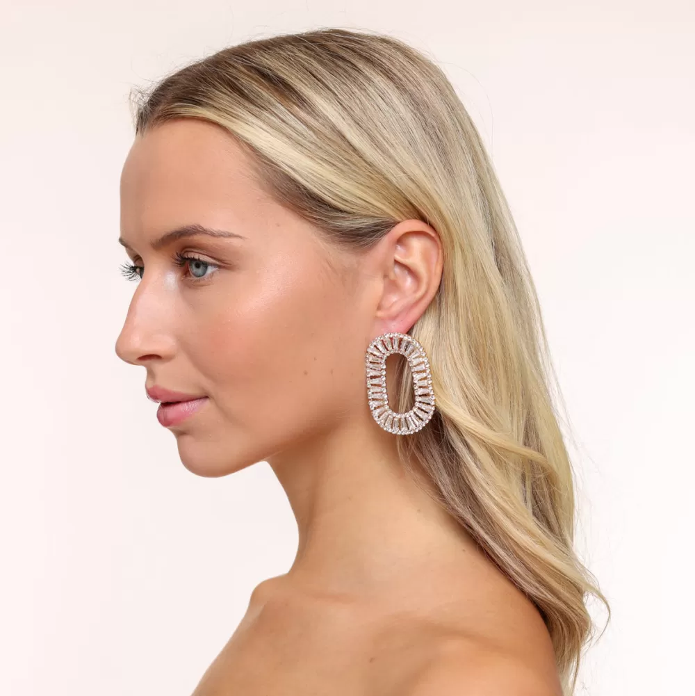 Golden Oval Zirconia Stones-Earrings<Olivia & Kate Online