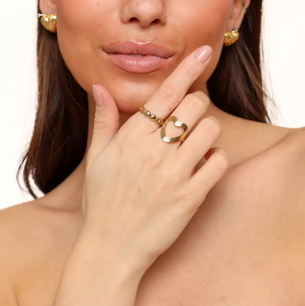 Golden Ribbed Open Hart-Ring<Olivia & Kate Online