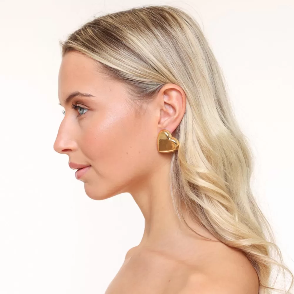 Golden Statement Heart-Earrings<Olivia & Kate New