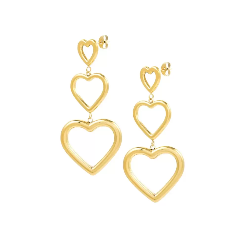 Golden Three Open Hearts-Earrings<Olivia & Kate Hot