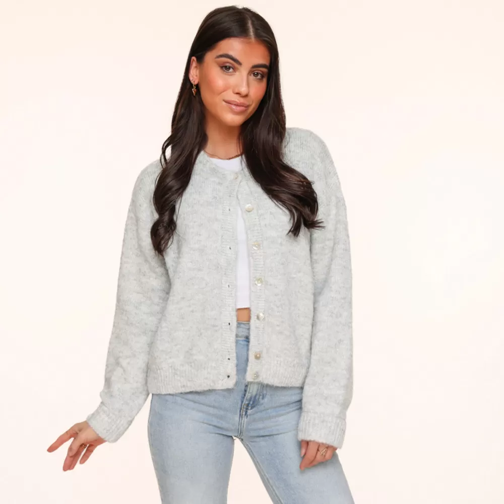 Grey Basic Knitted-Cardigan<Olivia & Kate Clearance