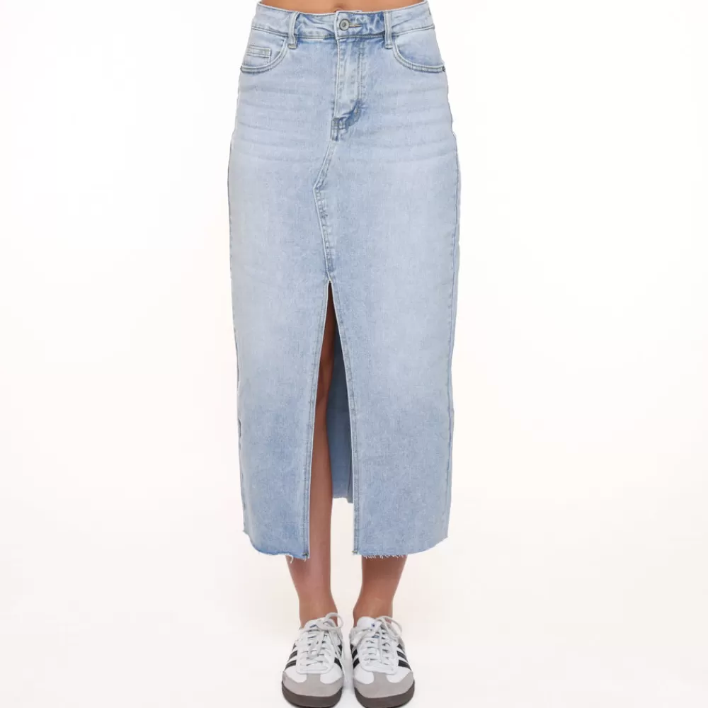 Light Blue Denim Split-Skirt<Olivia & Kate Store