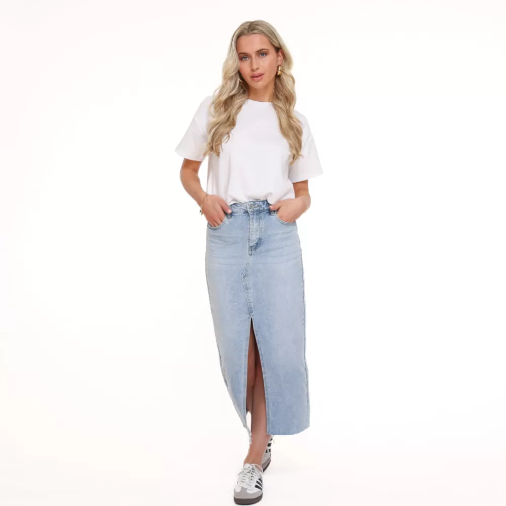 Light Blue Denim Split-Skirt<Olivia & Kate Store