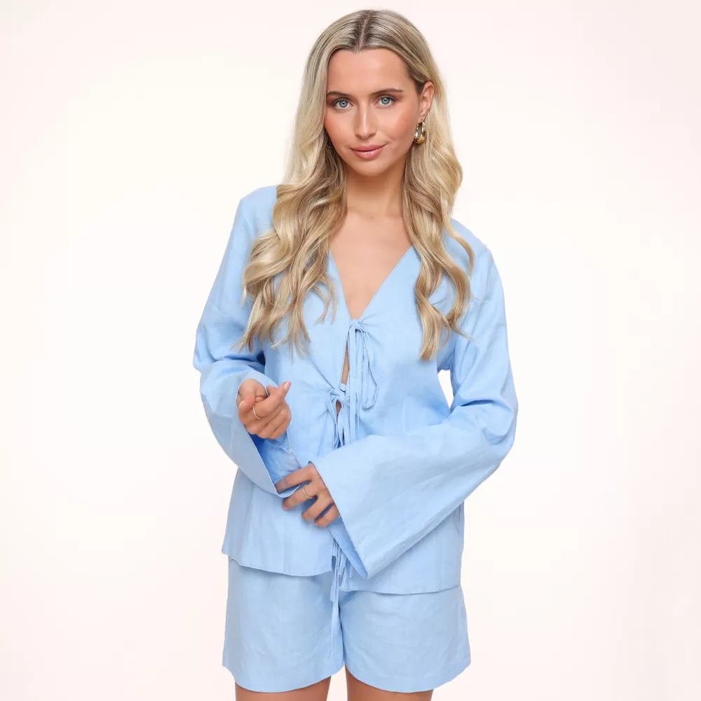 Light Blue Linen-Short<Olivia & Kate Discount