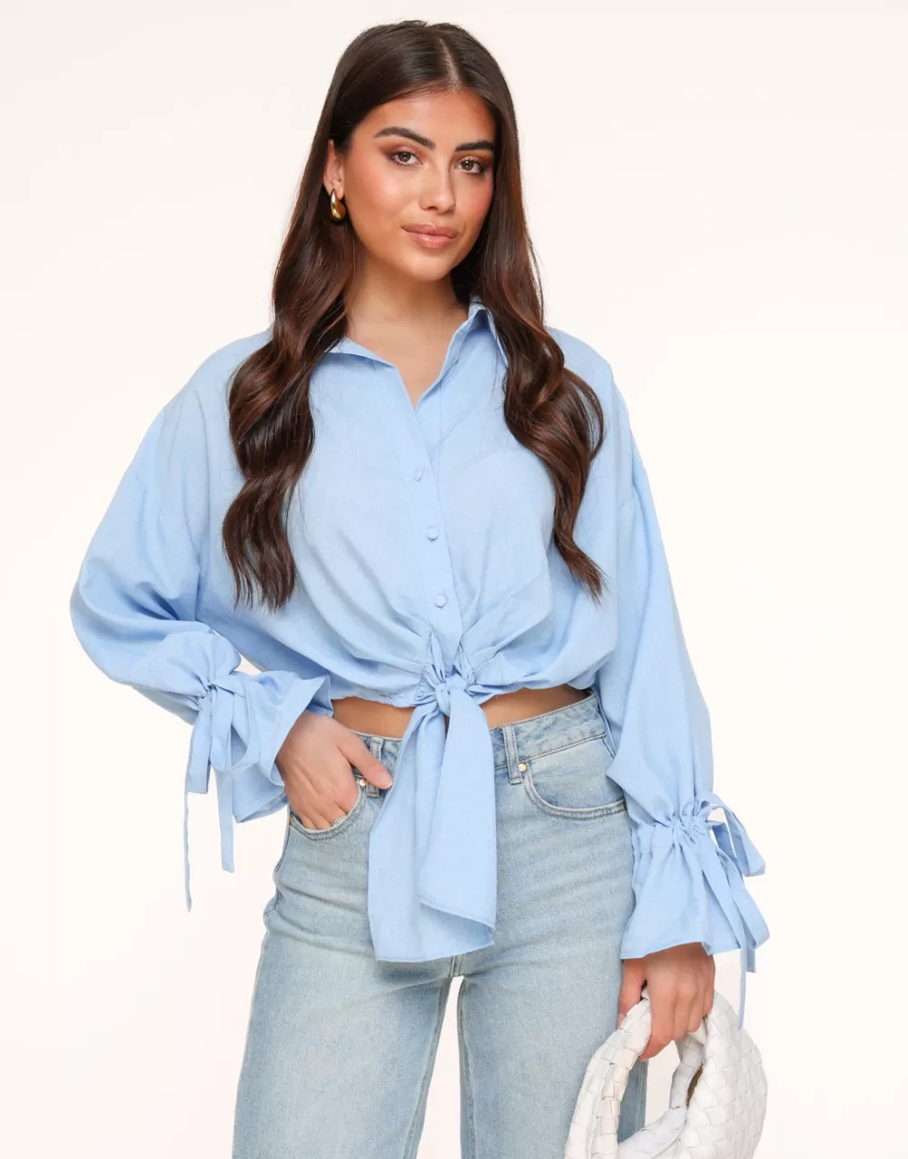 Light Blue Tied Cropped-Blouse<Olivia & Kate Clearance