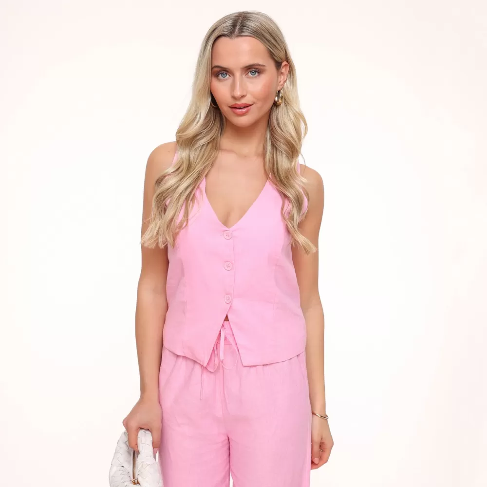 Light Low V-Neck Pink Linen-Gilet<Olivia & Kate Cheap