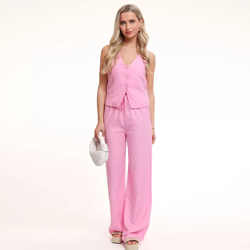 Light Low V-Neck Pink Linen-Gilet<Olivia & Kate Cheap