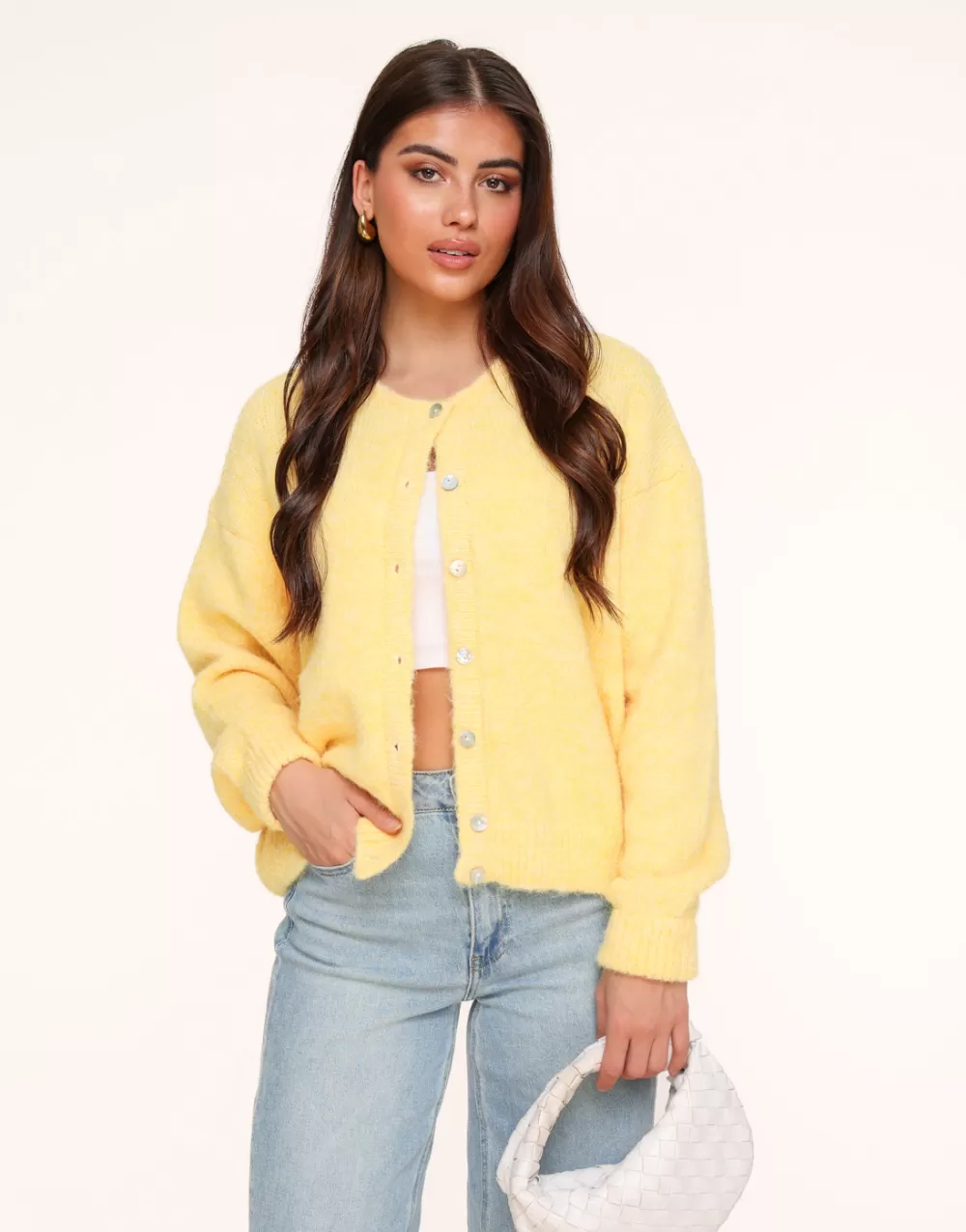 Light Yellow Basic Knitted-Cardigan<Olivia & Kate Online