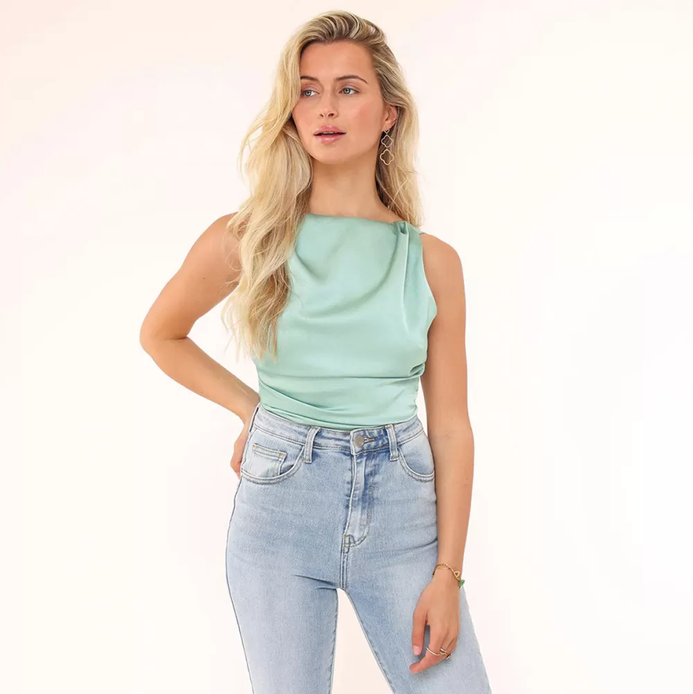 Mint Green Satin Open Back-Top<Olivia & Kate Discount