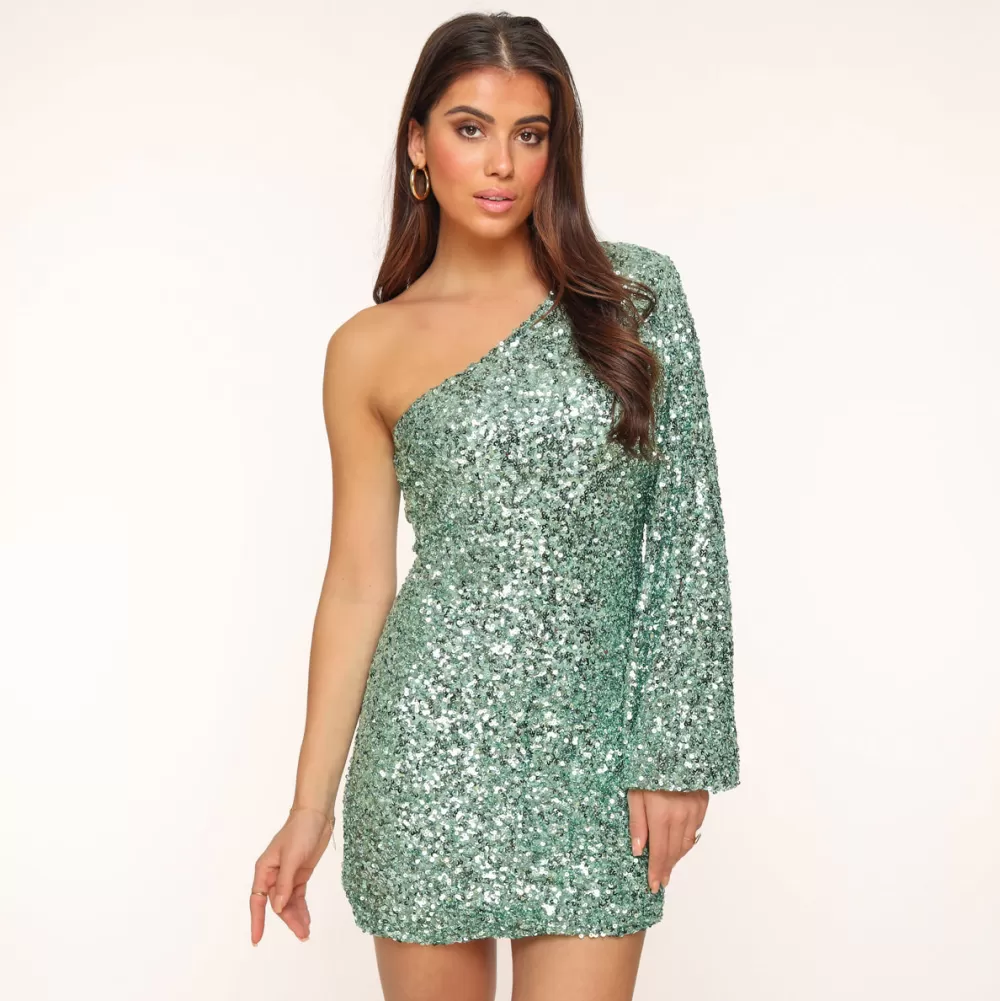 Mintgreen Sequins One Ballon Sleeve-Dress<Olivia & Kate Discount