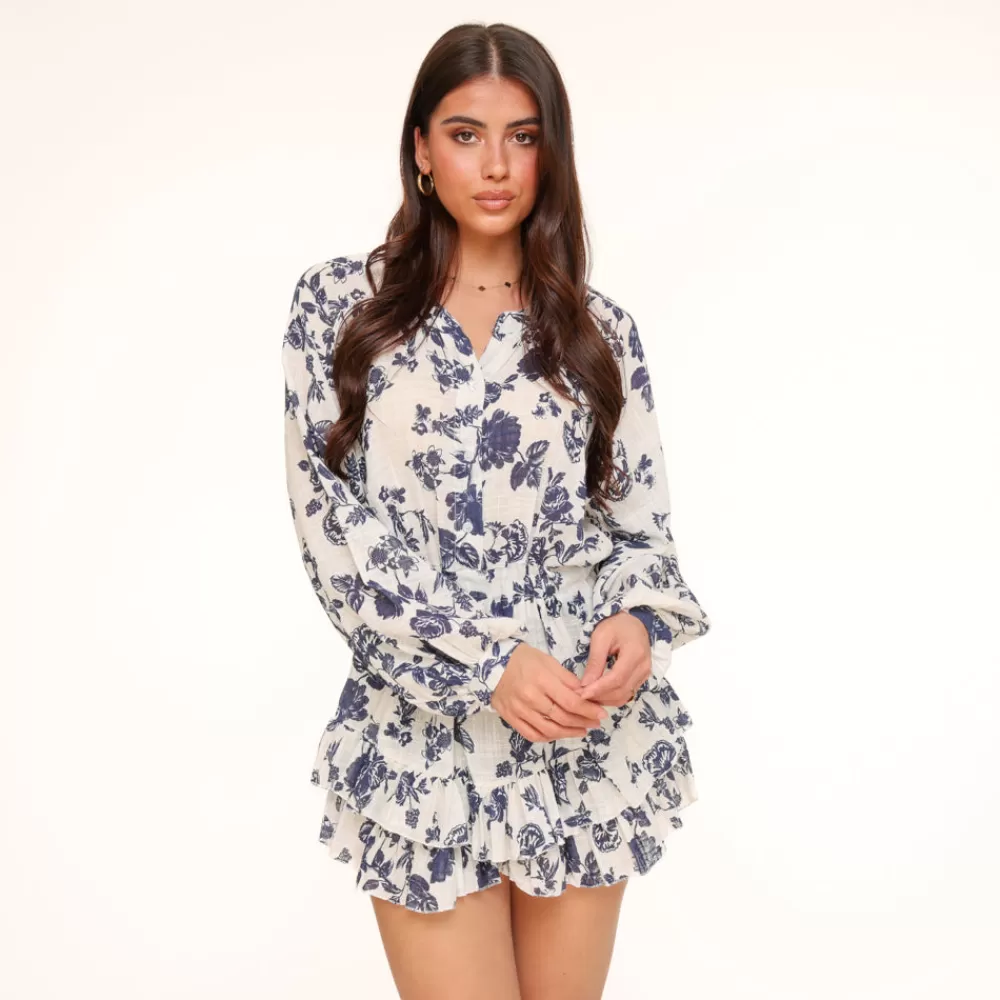 Navy Blue Flower Printed-Playsuit<Olivia & Kate Clearance