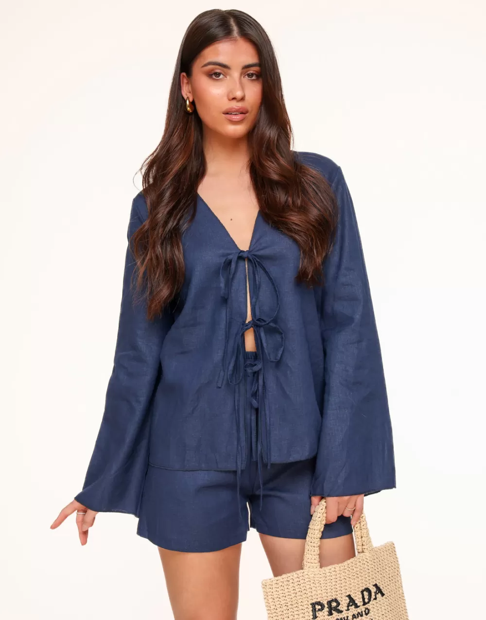 Navy Blue Linen-Cardigans<Olivia & Kate Hot