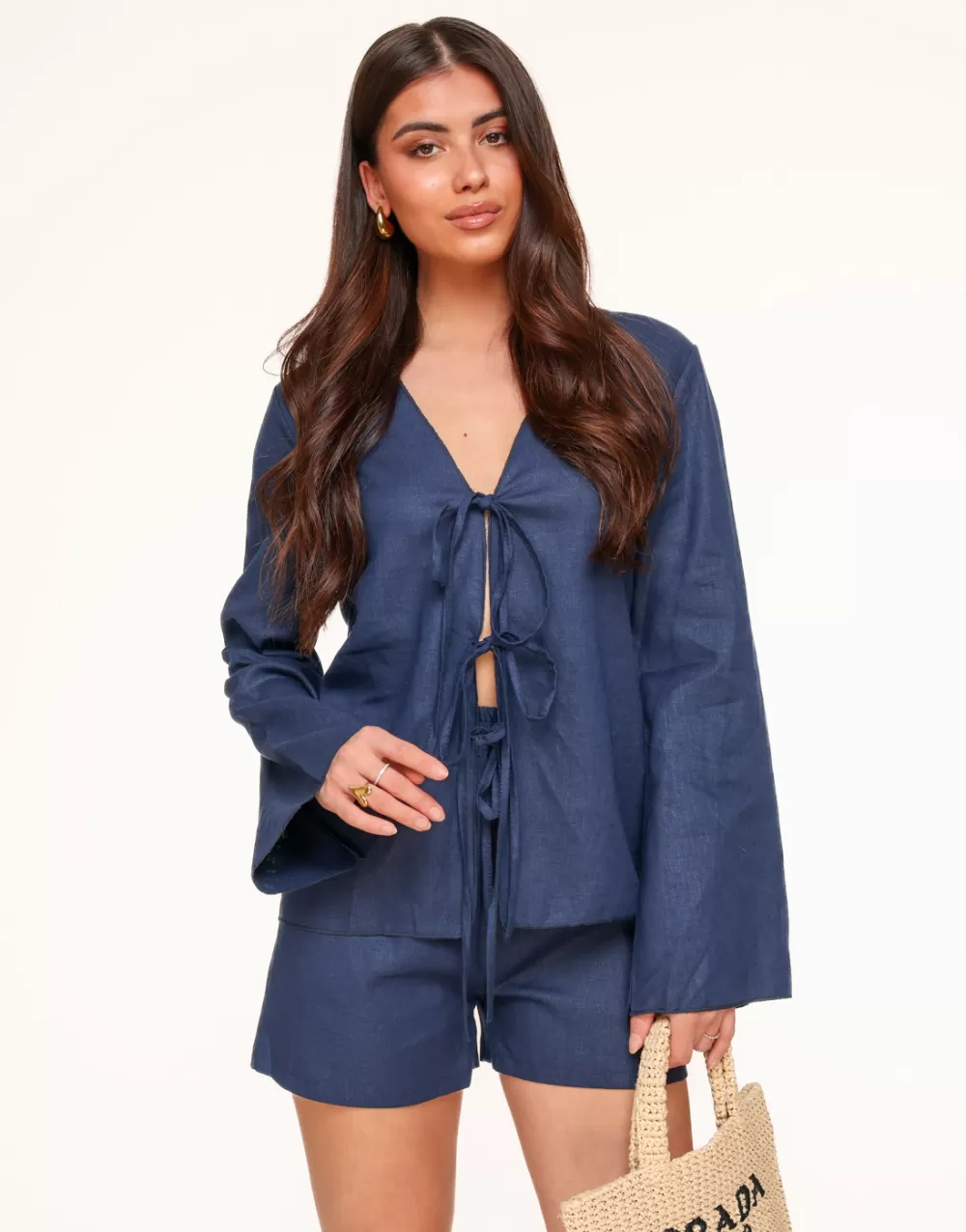 Navy Blue Linen-Cardigans<Olivia & Kate Hot