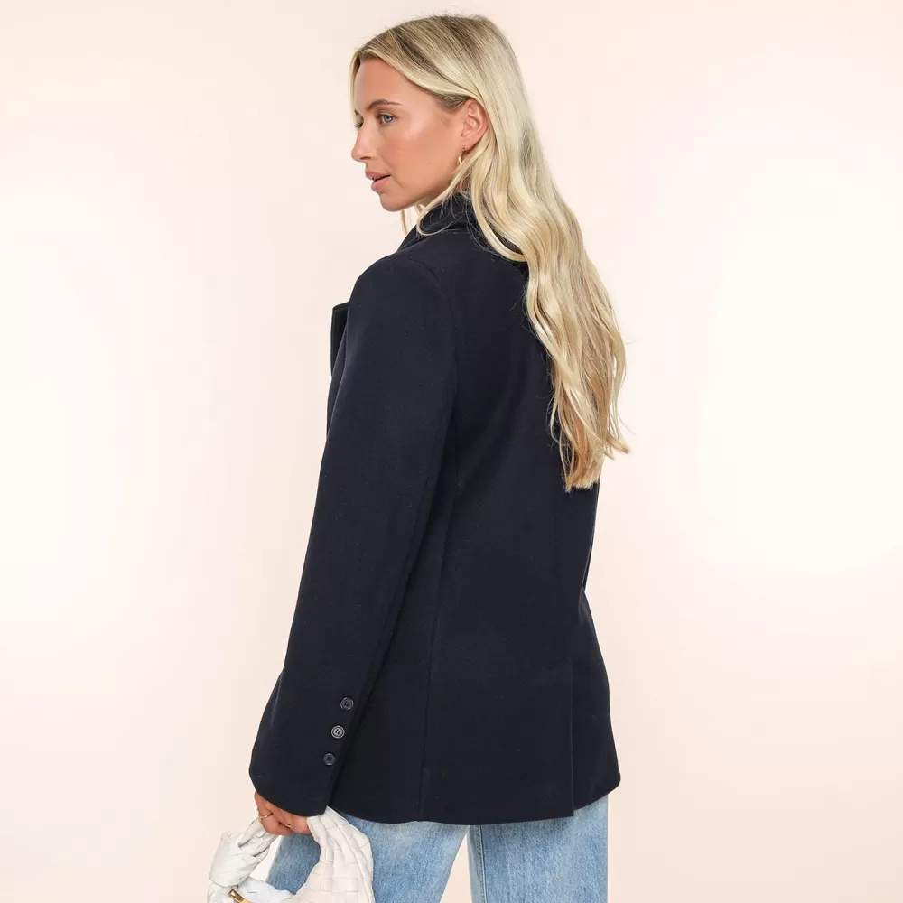 Navy Oversized Wool Look-Blazer<Olivia & Kate Clearance