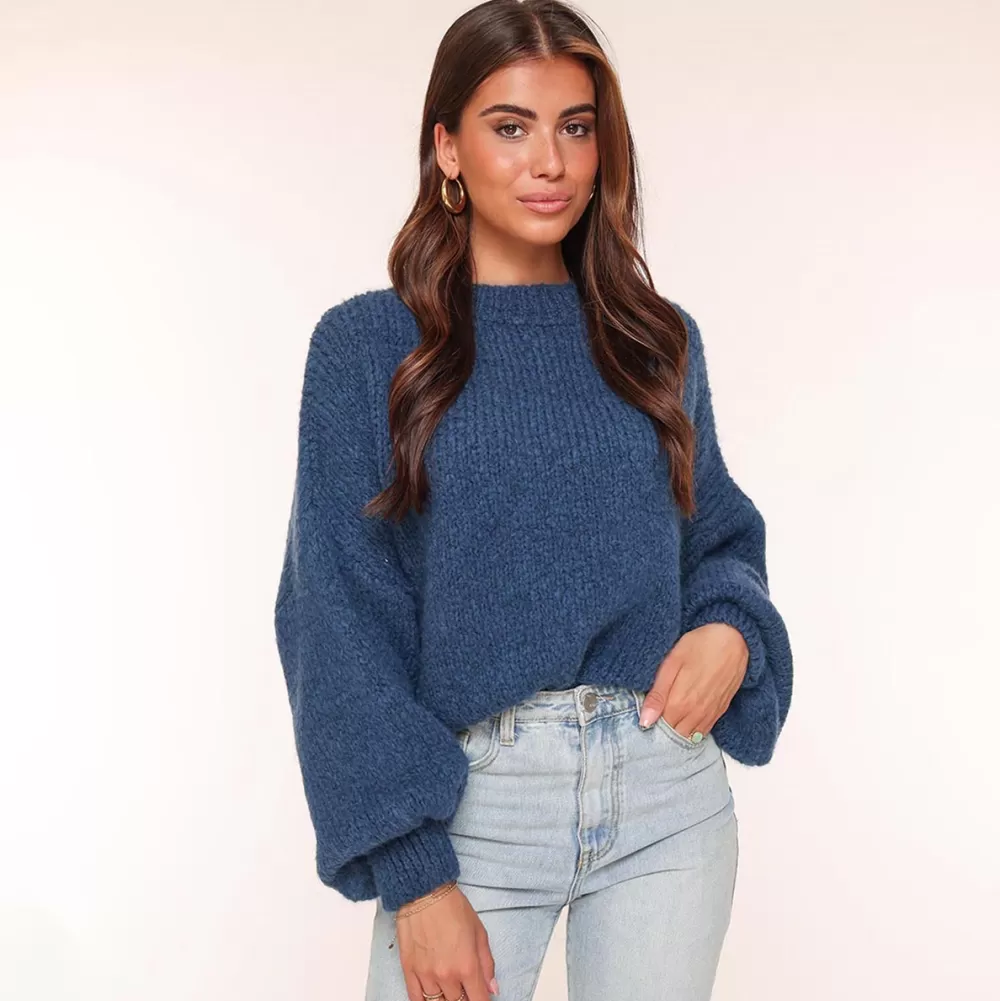 Navy Wool Knitted-Sweater<Olivia & Kate Fashion